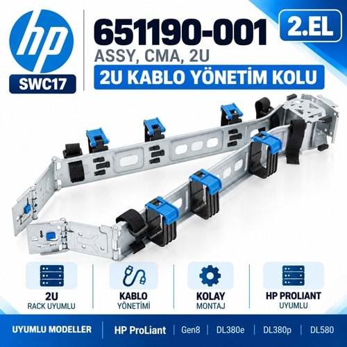 HP 651190-001 ASSY, CMA, 2U, HP ProLiant Gen8 DL380e DL380p DL580 2U Kablo Yönetim Kolu (2.El)
