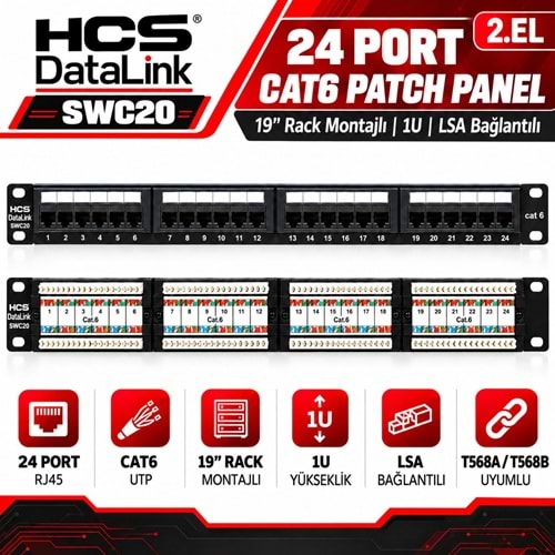 HCS DataLink 250E 24 Port RJ45 CAT6 UTP Patch Panel 19