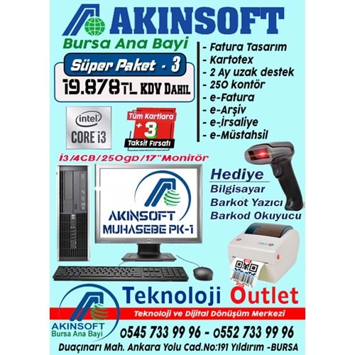 Akınsoft Anabayi TeknolojiOutlet Paket 3 Super + Hediye Pc Takım