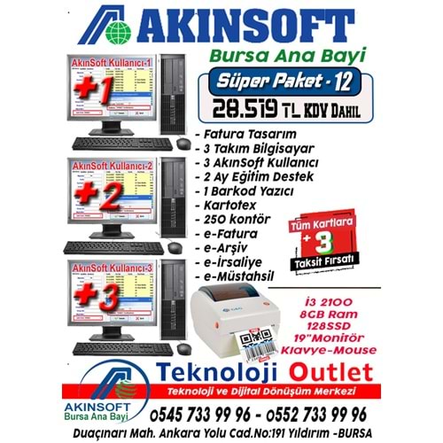 Akınsoft Anabayi TeknolojiOutlet Paket 12 Super + 3 Hediye Takım Pc Yazıcı