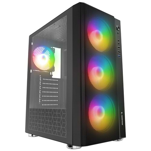 Rampage CARISMA MESH 4*12cm Rainbow Temperli Camlı ATX Mid-T Gaming Oyuncu Kasası