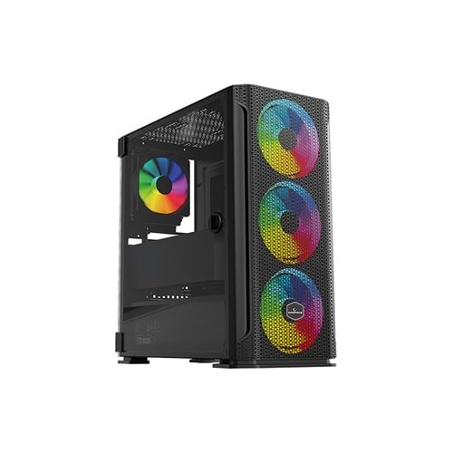 Rampage TRAPPER Temper Camlı Siyah 3*14cm + 1*12cm ARGB Fanlı Gaming Oyuncu Kasası