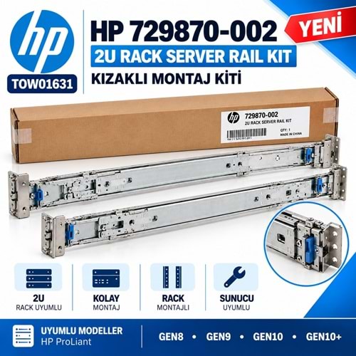 HP 729870-002 HP ProLiant Gen8 Gen9 Gen10 Gen10+ 2U Rack Server Kızaklı Montaj Kiti (Kutulu)
