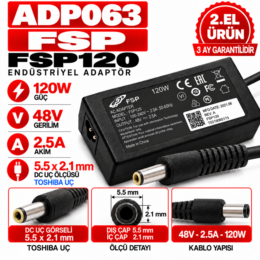 FSP FSP120 120W 48V 2.5A 5.5*2.1mm 2.EL Endüstriyel Adaptör