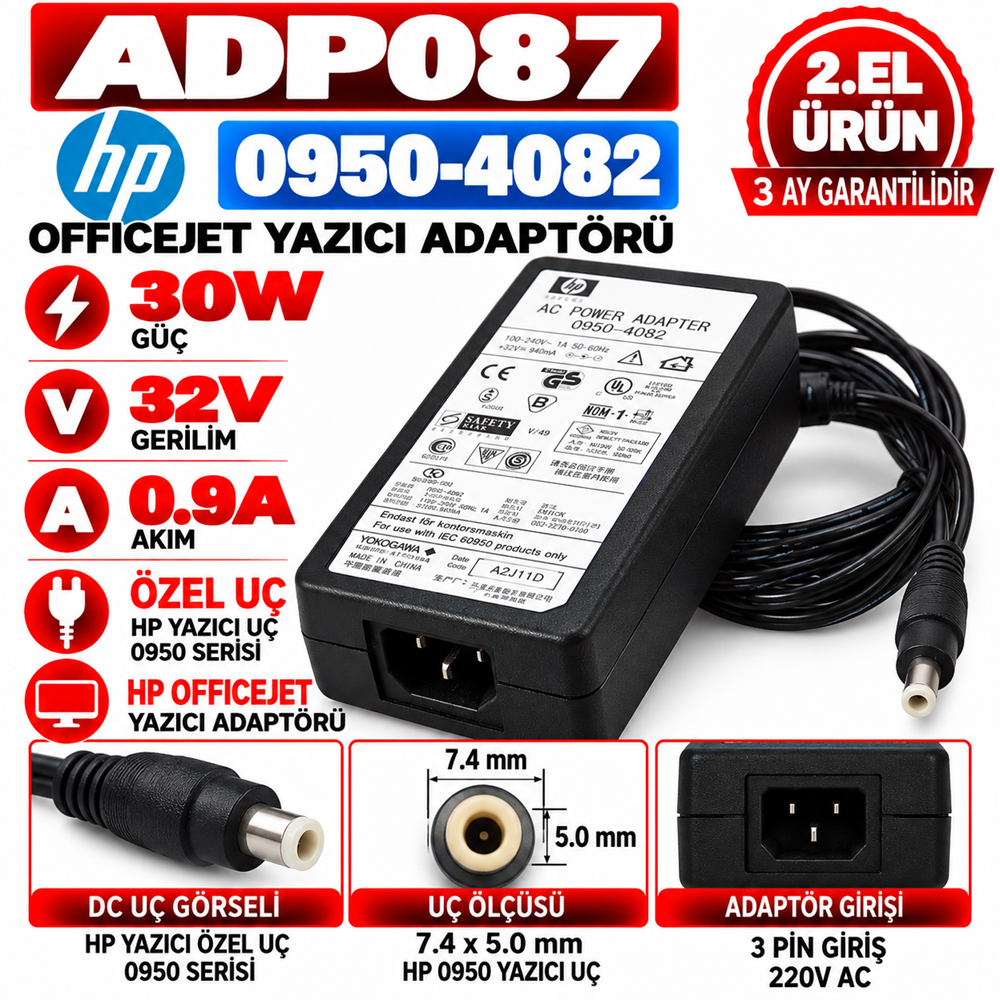 HP 0950-4082 30W 32V 0.9A Özel Uç 2.EL OfficeJet Yazıcı Adaptörü