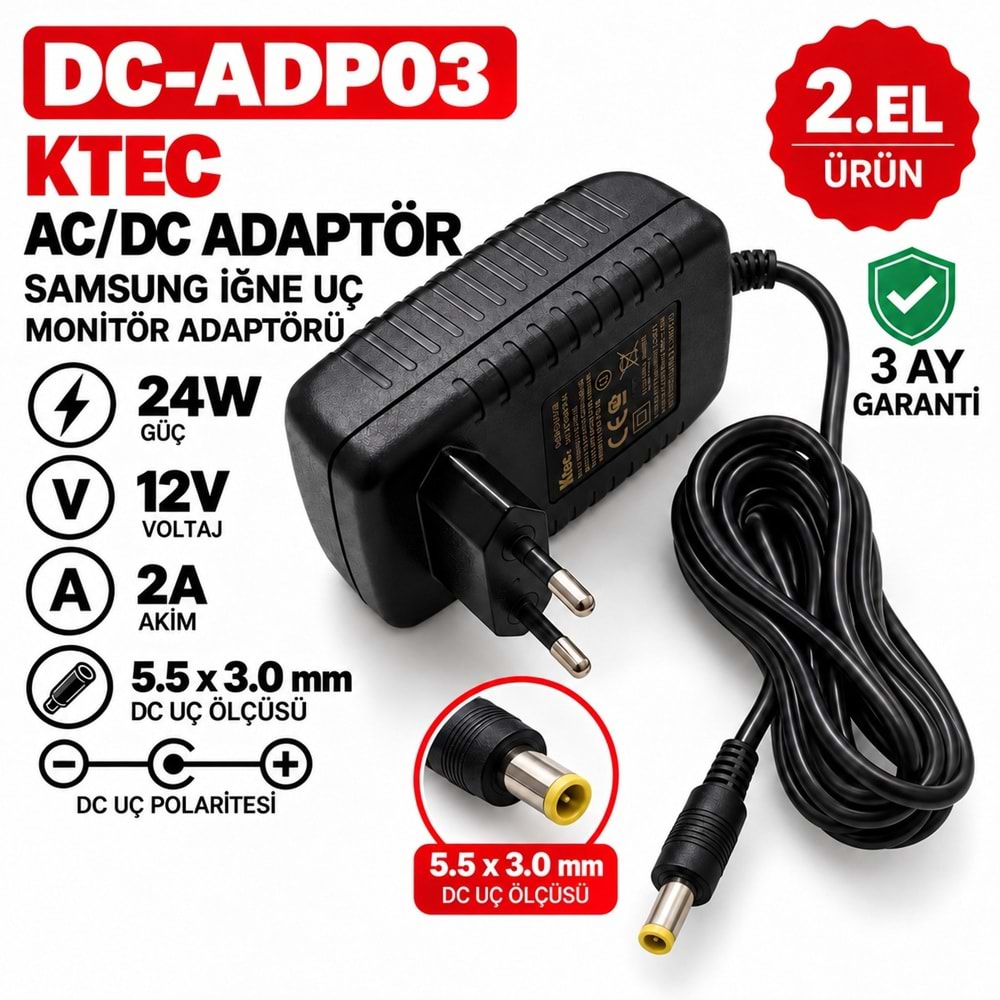 AC-DC ADAPTÖR T090060-2C1 - 5.4W - 9V - 0.6A / 5.5 × 2.1 mm - 2.El Elektronik Cihaz Adaptörü