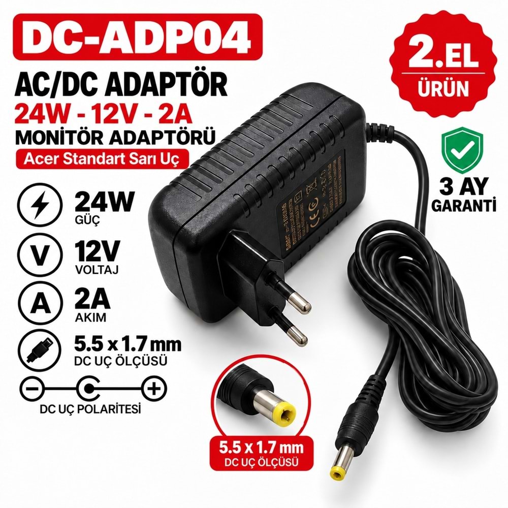 AC-DC ADAPTÖR PS02400-DY - 5.2W - 5.2V - 1A / 4.0 × 1.7 mm - 2.El Elektronik Cihaz Adaptörü