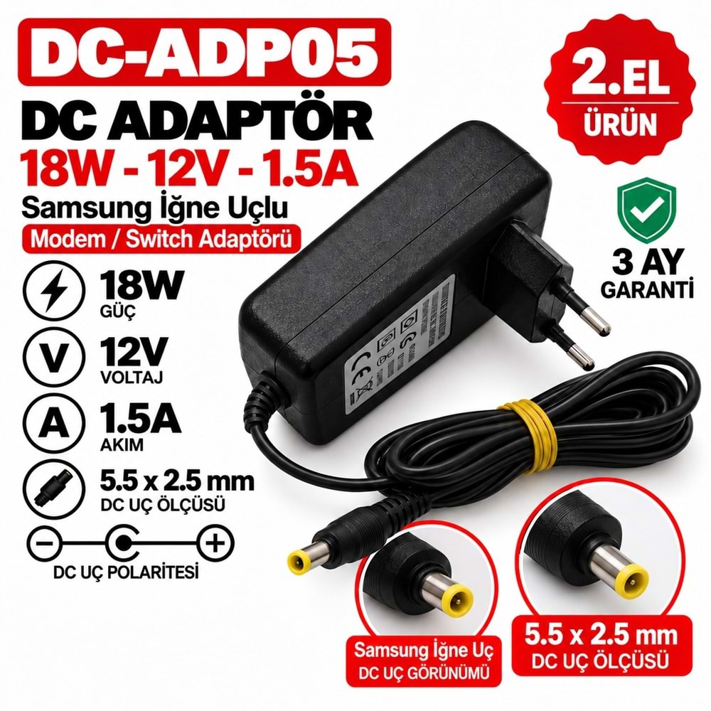 TP-LINK T090085-2C1 - 7.6W - 9V - 0.85A / 5.5 × 2.5 mm - 2.El Standart Giriş Cihaz Adaptörü