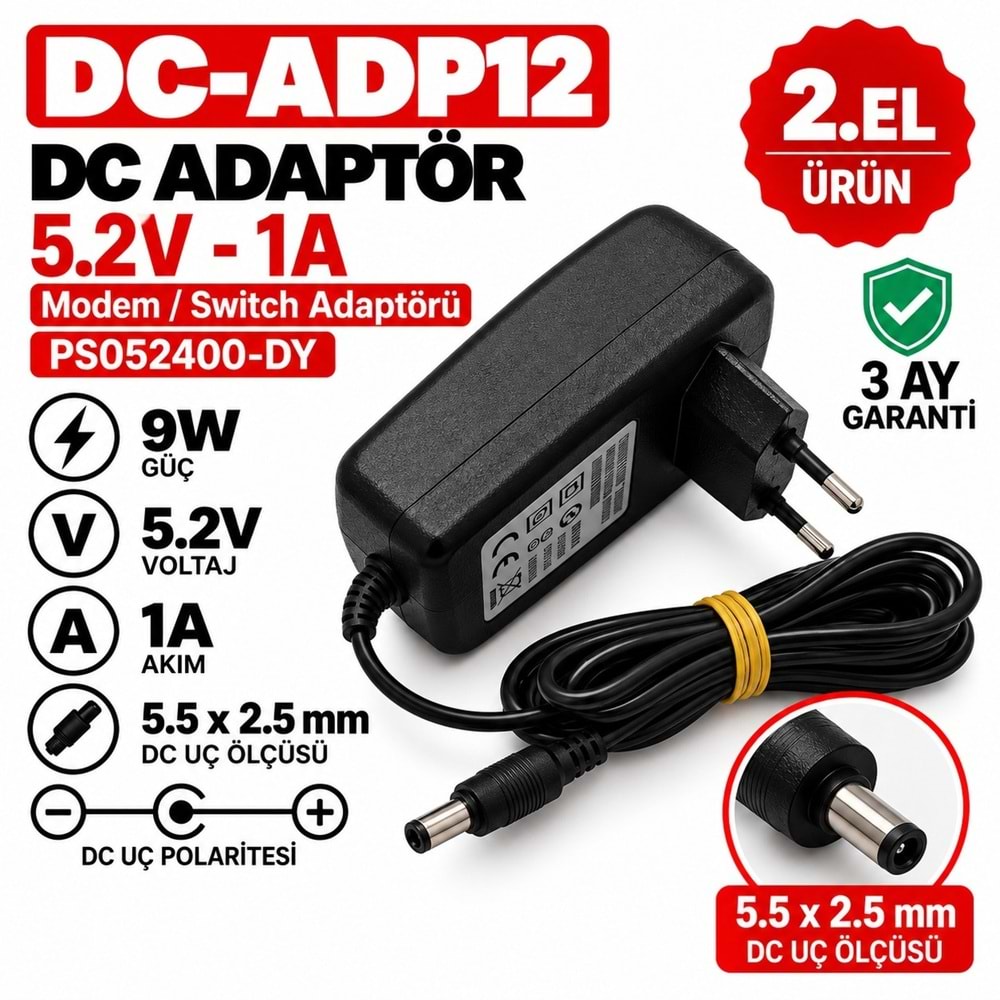 AC-DC ADAPTÖR PS02400-DY - 5.2W - 5.2V - 1A / 4.0 × 1.7 mm - 2.El Elektronik Cihaz Adaptörü