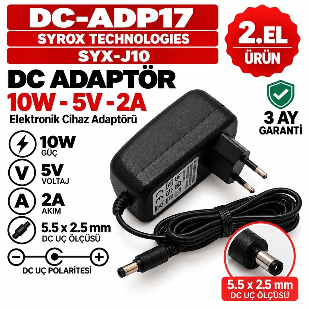 SYROX SYX-J10 - 10W - 5V - 2A / 2.35 × 0.7 mm - 2.El Elektronik Cihaz Adaptörü