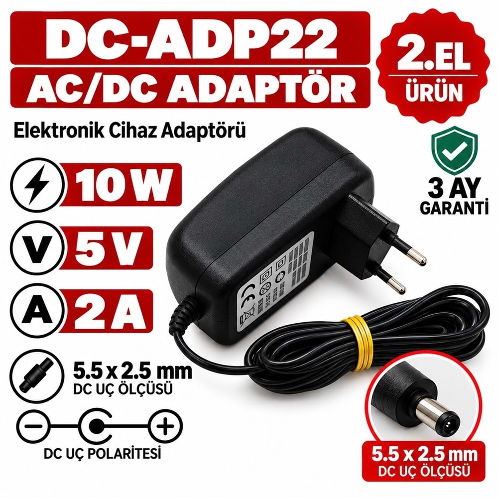 AC/DC ADAPTÖR XK-C200C5.0 - 10W - 5V - 2A / 3.5 × 1.3 mm - 2.El Elektronik Cihaz Adaptörü