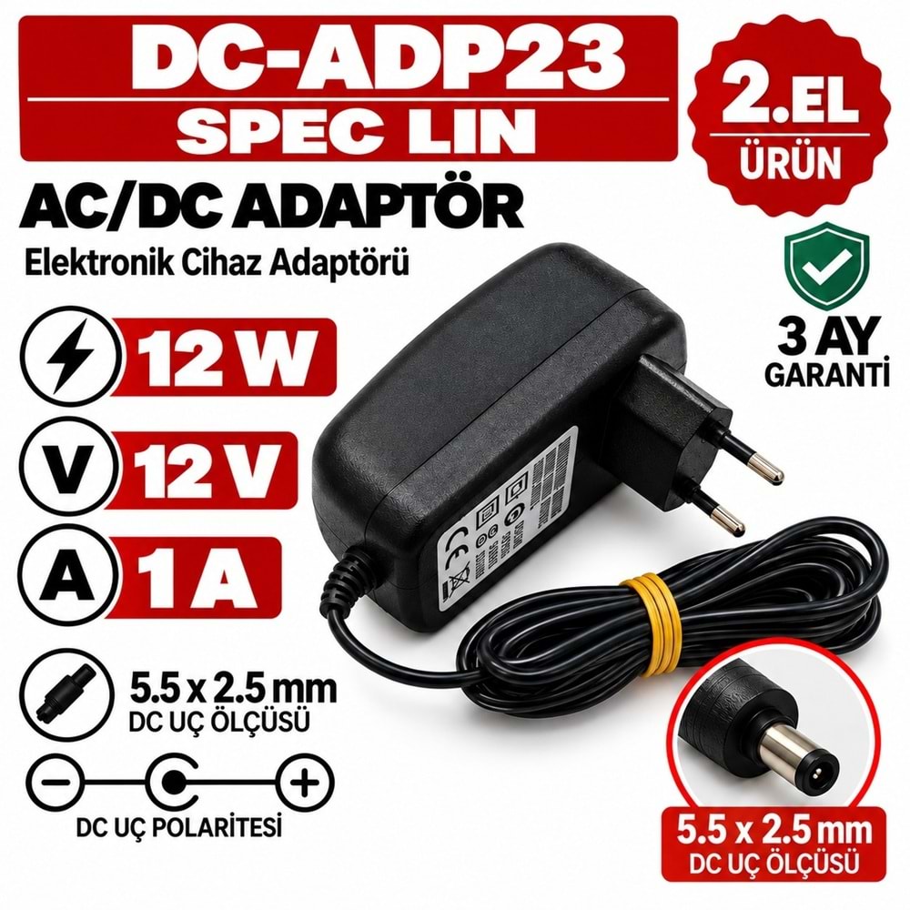 SPEC LIN 5A-120100R - 12W - 12V - 1A / 5.5 × 2.1 mm - 2.El Elektronik Cihaz Adaptörü