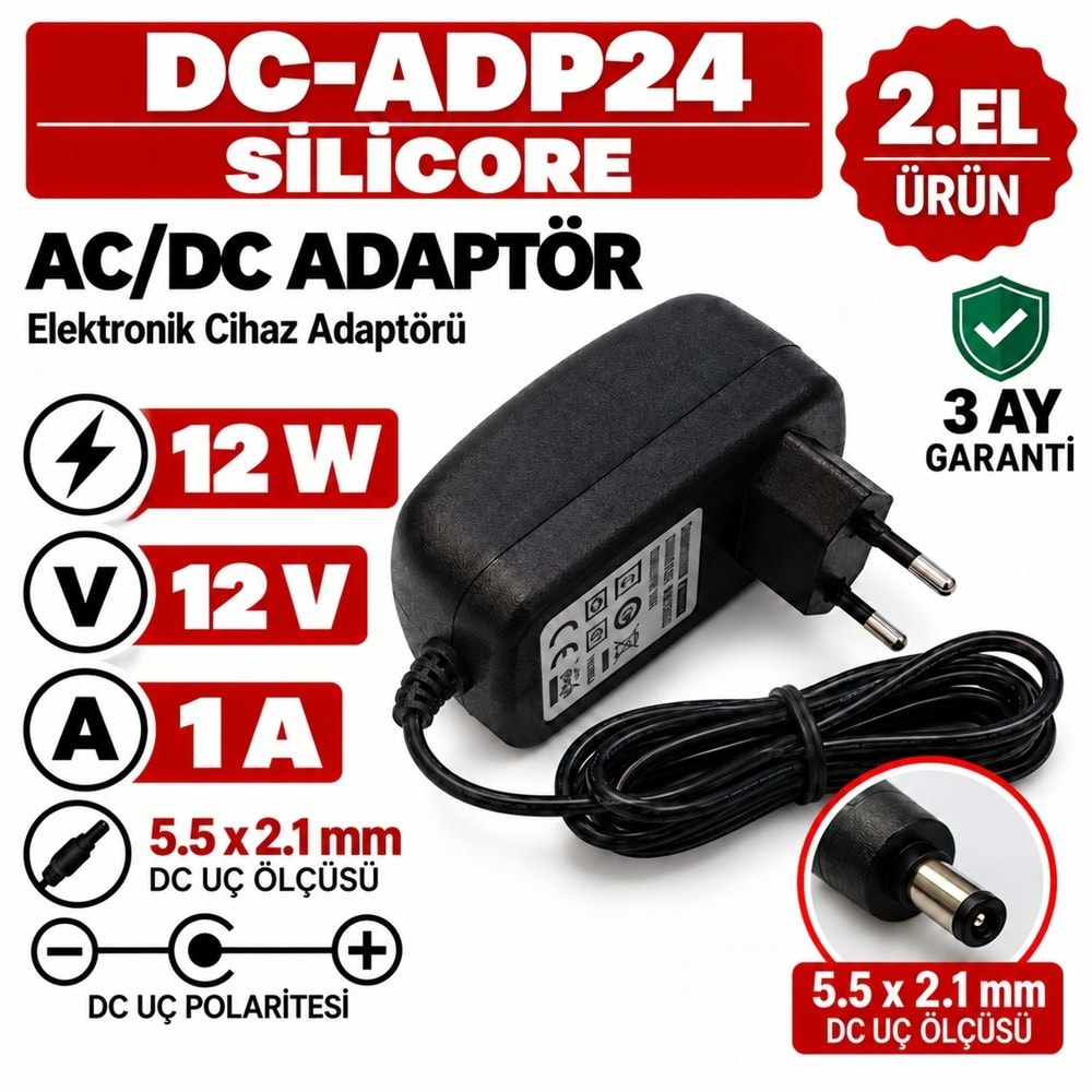 SILICORE SLD80915-3 - 13W - 9V - 1.5A / 5.5 × 2.1 mm - 2.El Elektronik Cihaz Adaptörü
