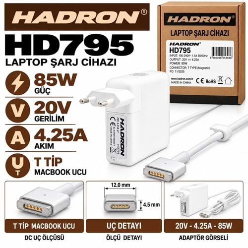 HADRON HD795 85W 20V 4.25A T Tip MacBook Laptop-Notebook Adaptörü