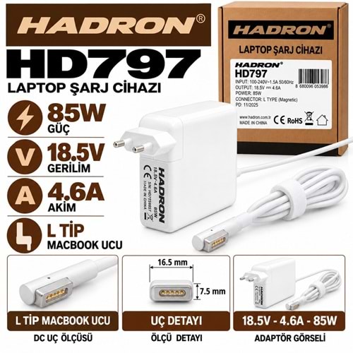 HADRON HD797 85W 18.5V 4.6A L Tip MacBook Laptop-Notebook Adaptörü