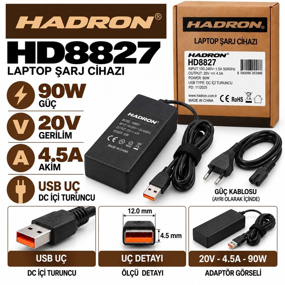 HADRON HD8827 65W 19V 3.42A 3.5×1.35 mm ASUS Acer Toshiba Samsung Notebook - Laptop Adaptörü