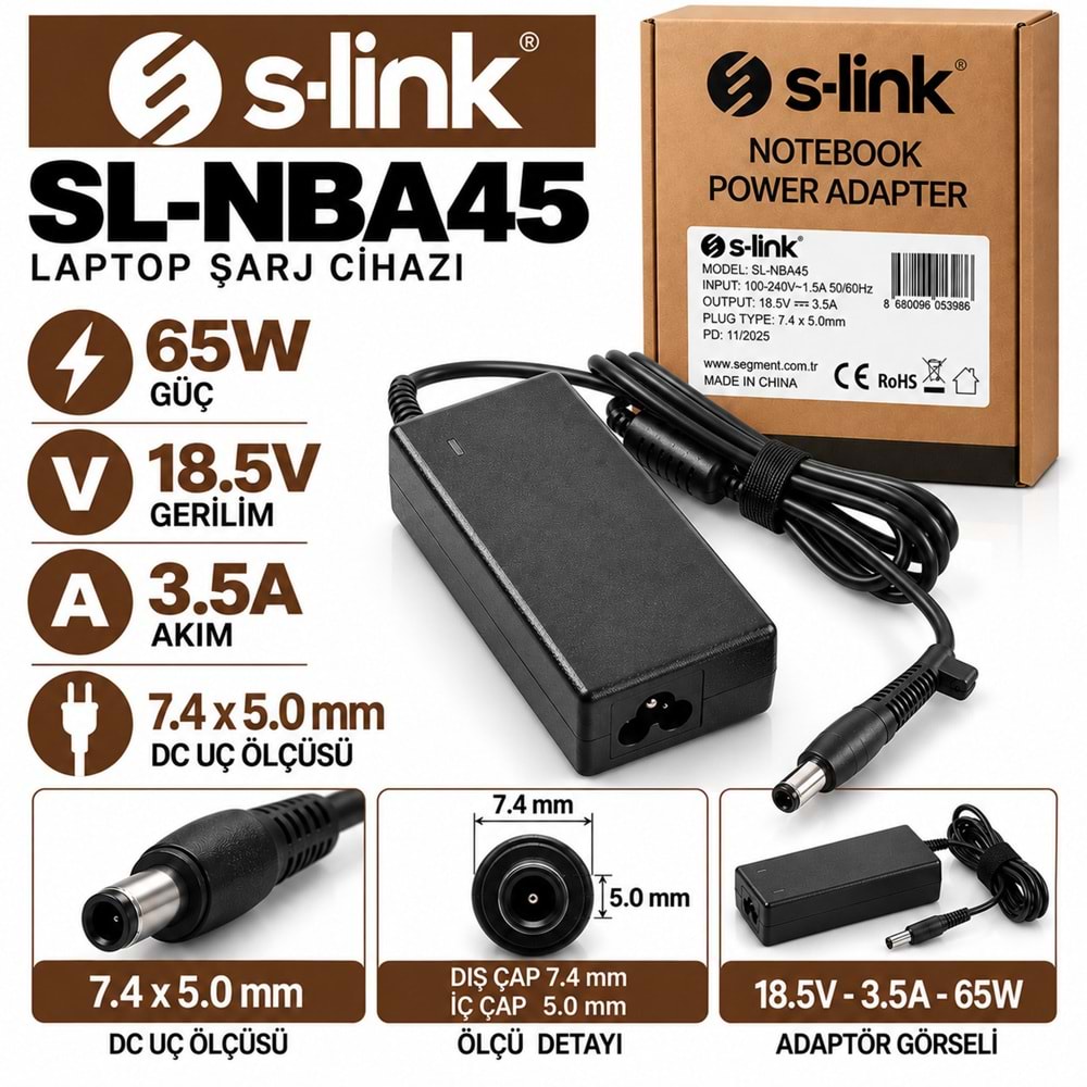 S-LINK SL-NBA45 90W 19V 4.74A / 7.4 × 5.0 mm HP Notebook - Laptop Adaptörü