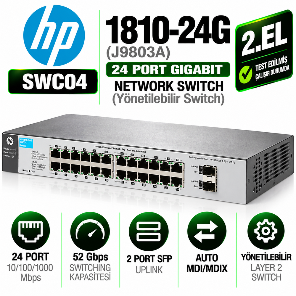 HP 1810-24G (J9803A) 2.EL 24 Port Gigabit Ethernet Network Switch