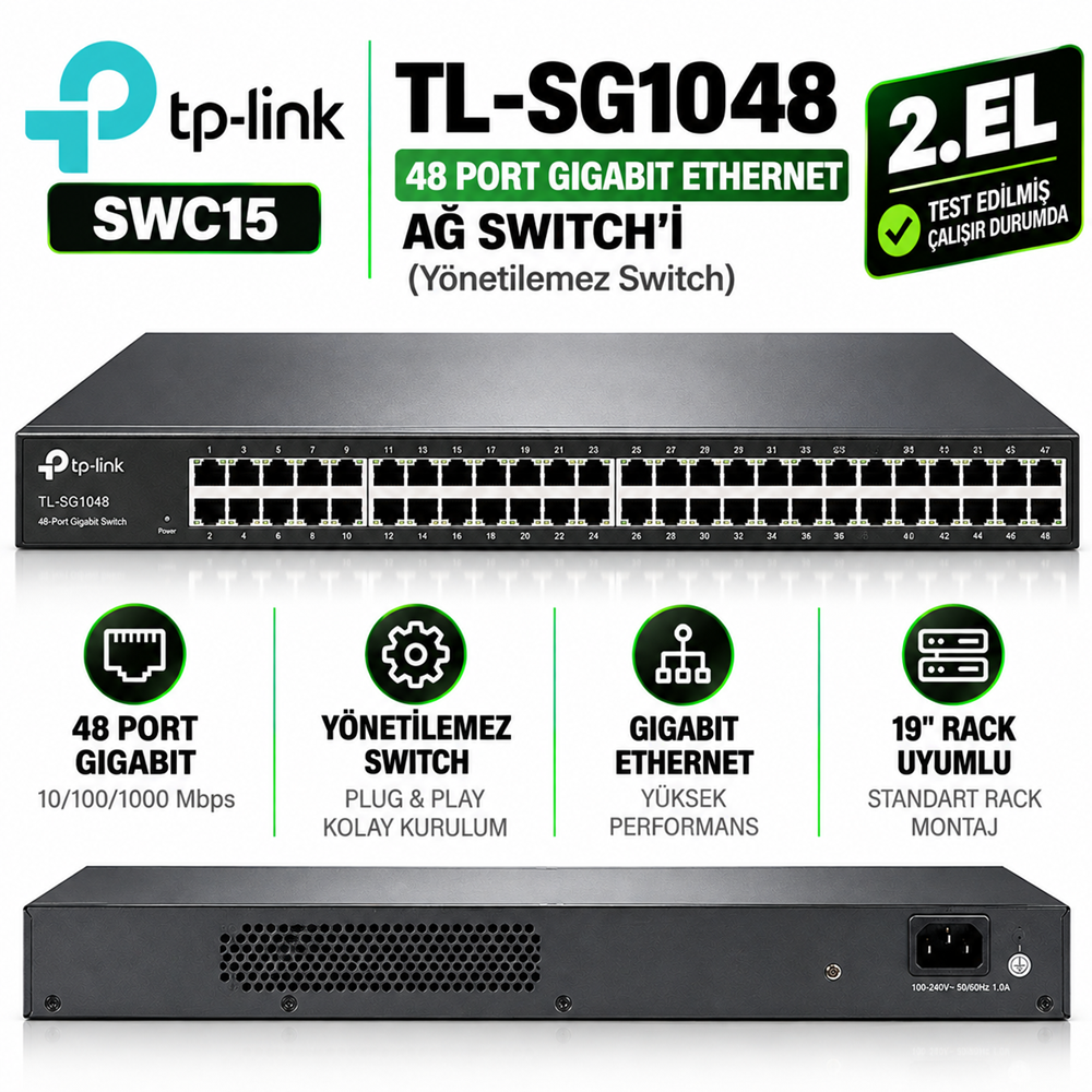 TP-LINK TL-SG1048 2.EL 48 Port Gigabit Ethernet Ağ Switch'i (Yönetilemez Switch)