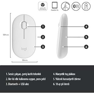 Logıtech PEBBLE M350 KABLOSUZ MOUSE BEYAZ