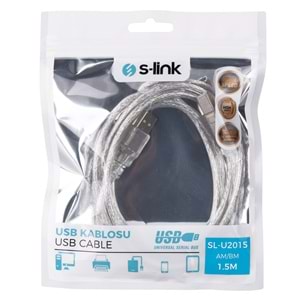 S-Link SL-U2015 / Printer - Yazıcı Kablosu 2.0 Şeffaf 1,5 Metre