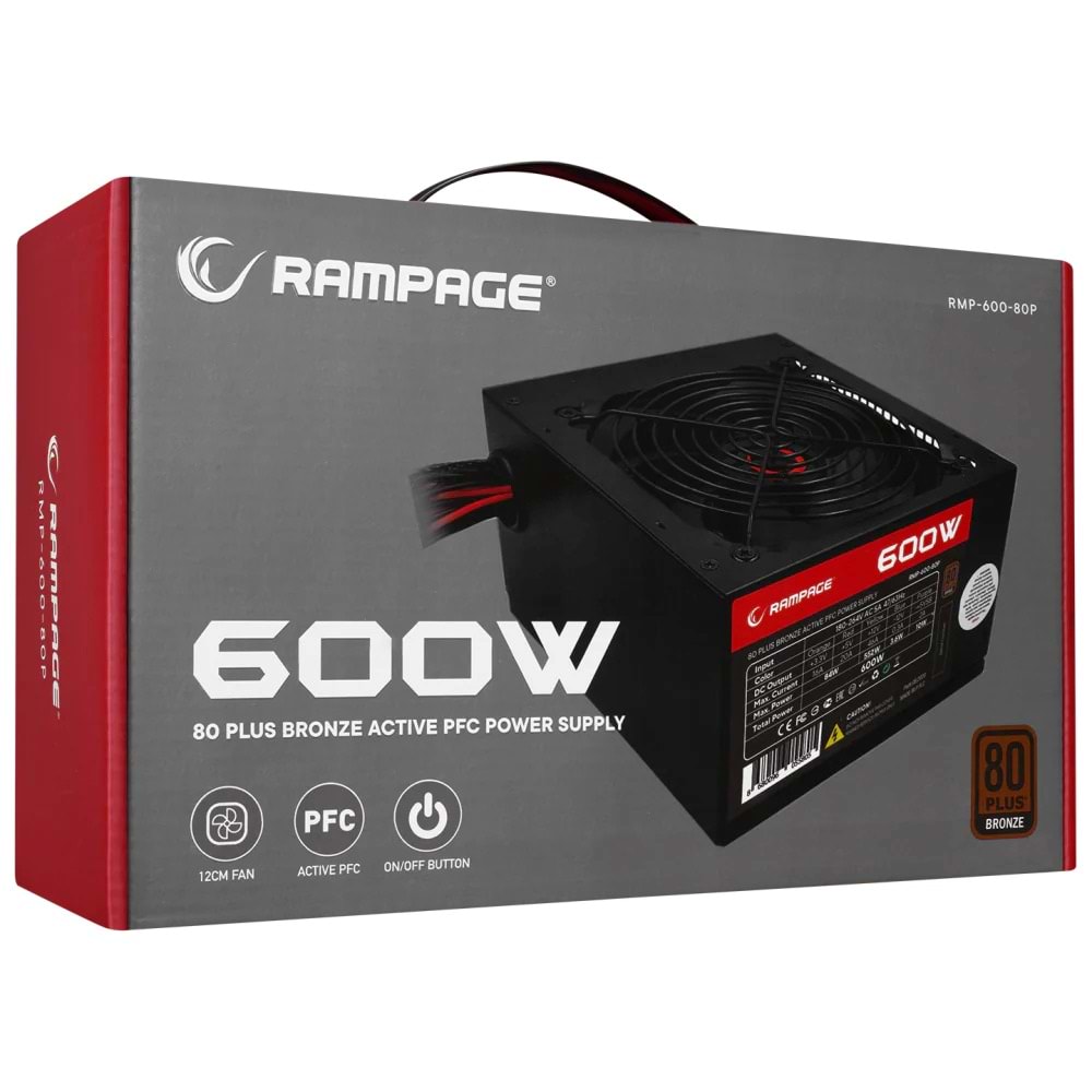 Rampage 600W 80Plus Bronze 12cm Fan Aktif PFC Power Supply