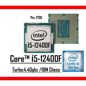 Intel® Core™ İ5 12400F 2.50 Ghz 18mb Cache Lga 1700p Tray Masaüstü Bilgisayar İşlemci