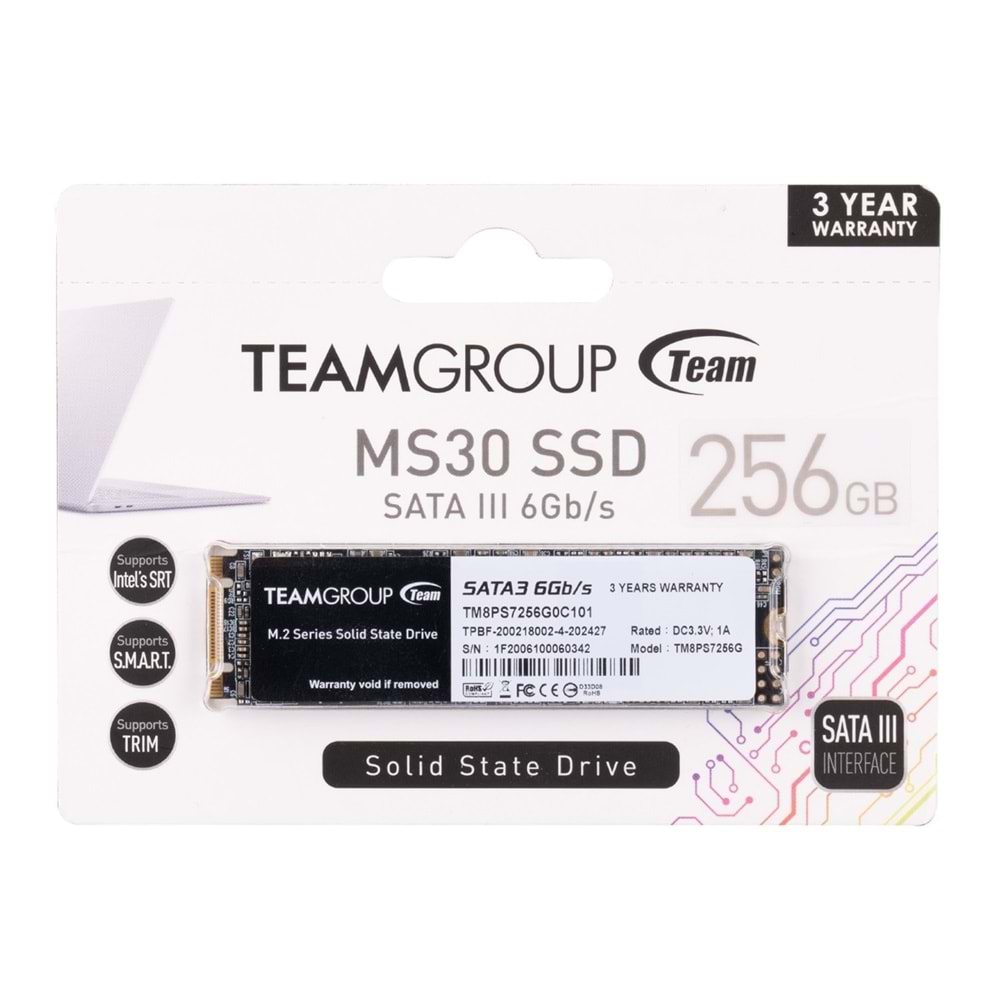 Team TM8PS7256G0C101 256GB TEAM M.2-2280 500/400MB SATA3 MS30 SSD