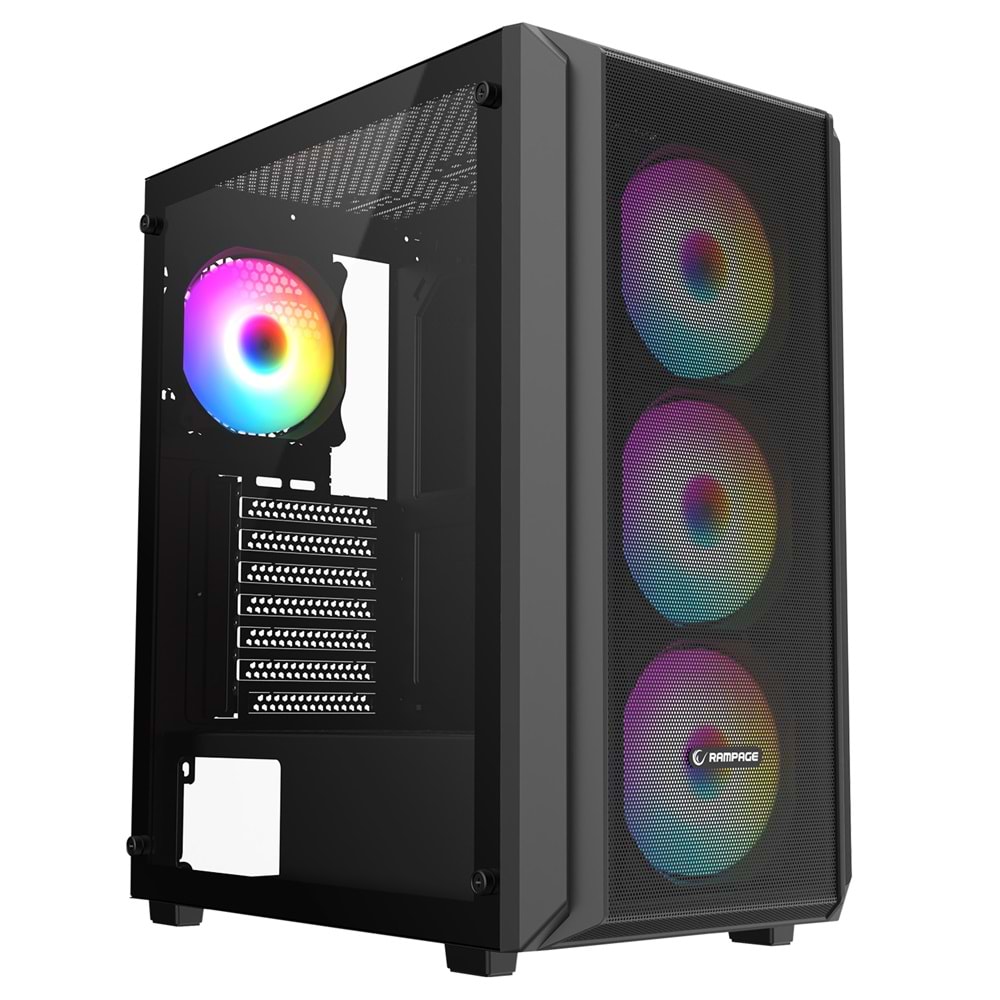 Rampage BETA MESH 650W 80 Plus Standart 4*12cm ARGB Fan Temperli Camlı Mid-T Siyah Oyuncu Kasası