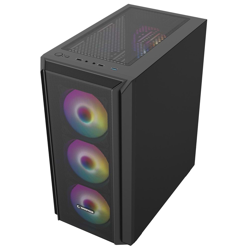 Rampage BETA MESH 650W 80 Plus Standart 4*12cm ARGB Fan Temperli Camlı Mid-T Siyah Oyuncu Kasası