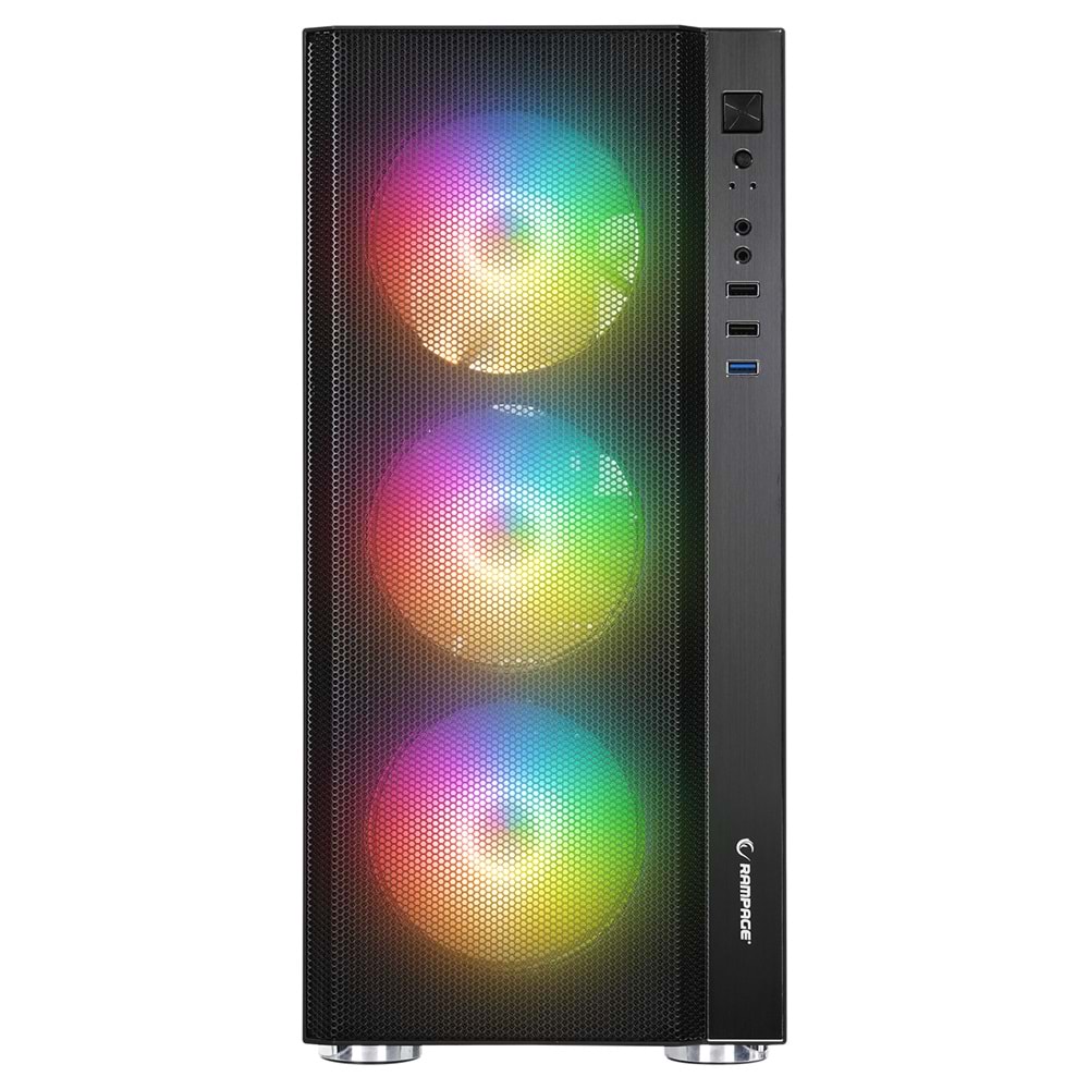 Rampage CARISMA MESH 650W 80+ 4*12cm Rainbow Temperli Camlı ATX Mid-T Gaming Oyuncu Kasası