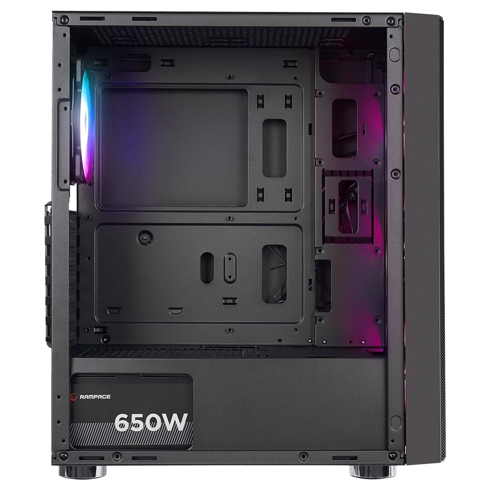 Rampage CARISMA MESH 650W 80+ 4*12cm Rainbow Temperli Camlı ATX Mid-T Gaming Oyuncu Kasası