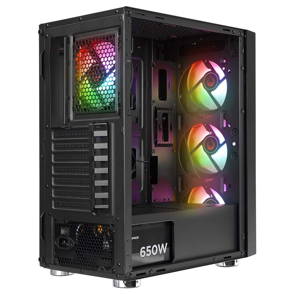 Rampage CARISMA MESH 650W 80+ 4*12cm Rainbow Temperli Camlı ATX Mid-T Gaming Oyuncu Kasası
