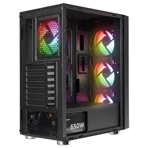 Rampage CARISMA MESH 650W 80+ 4*12cm Rainbow Temperli Camlı ATX Mid-T Gaming Oyuncu Kasası