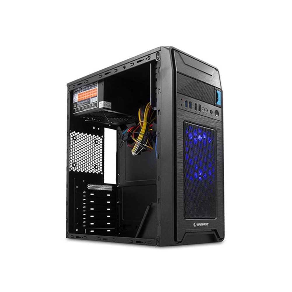 Rampage Castrum 350W Siyah 2*USB3.0+2*USB 12cm Mavi LED Fan Oyuncu Kasası
