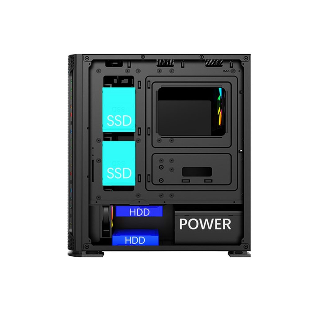 Rampage TRAPPER Temper Camlı 650Watt 80Plus Bronze Siyah 3*14cm + 1*12cm ARGB Fanlı Gaming Oyuncu Kasası