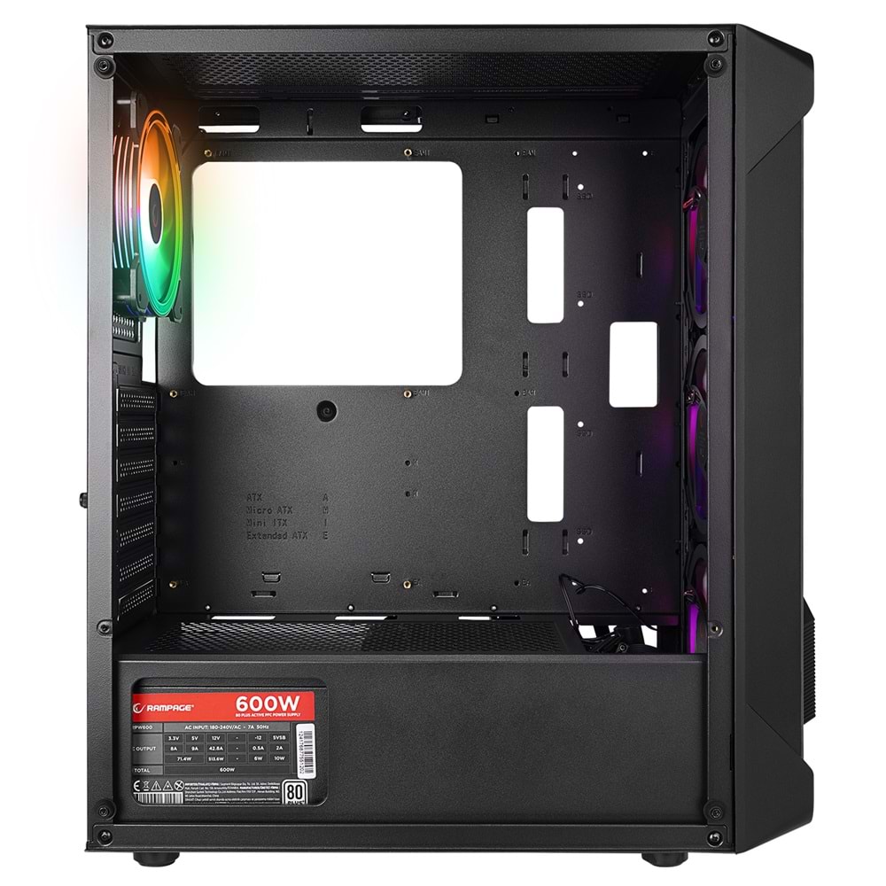 Rampage BLADE Mesh Temperli Camlı Siyah 4*12cm Sabit RGB Fan ATX Mid-T Gaming Oyuncu Kasası
