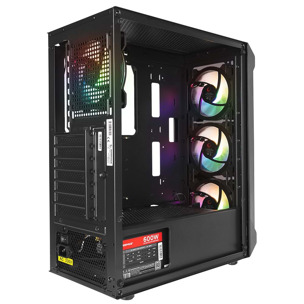 Rampage BLADE Mesh Temperli Camlı Siyah 4*12cm Sabit RGB Fan ATX Mid-T Gaming Oyuncu Kasası