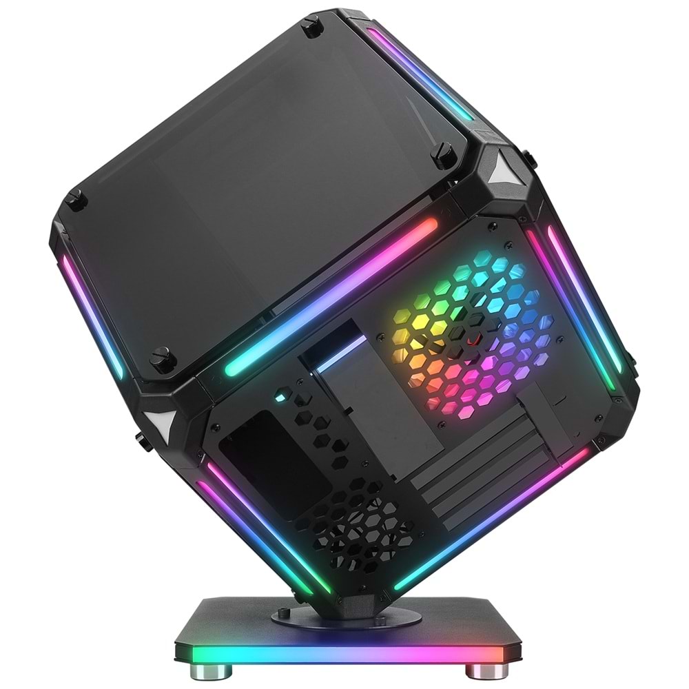Rampage RUBICK 1*12cm ARGB Fan + Kontolcü Led Şeritli Standlı 1*USB3.0+2*USB2.0+HD AUDIO Konsept Gaming Oyuncu Kasası