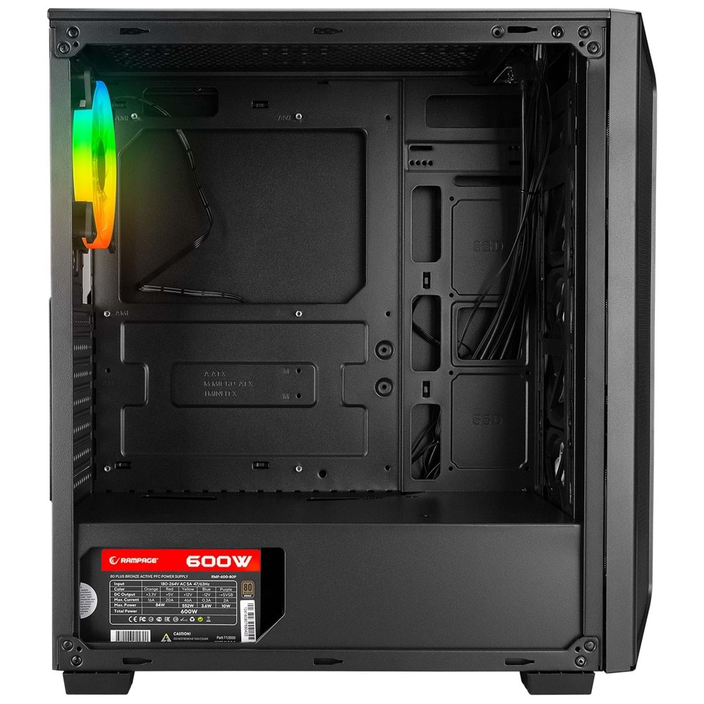Rampage SAILOR Temperli Camlı Siyah 4*12cm Rainbow Fanlı ATX Mid-T Gaming Oyuncu Kasası