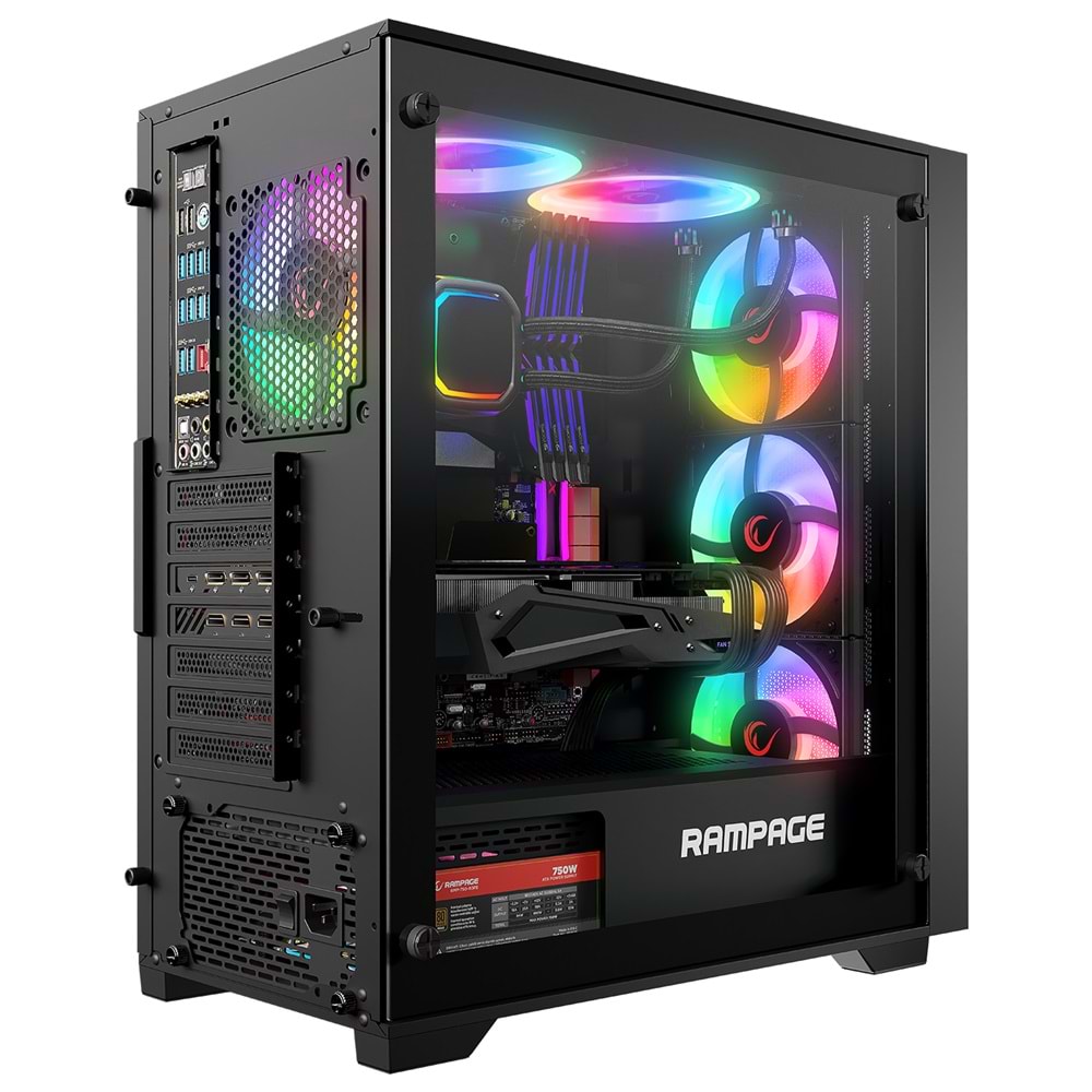 Rampage VOYAGER 750W 80+ BRONZE Siyah 4*RGB Auto Fan ATX Mid-T Gaming Oyuncu Kasası