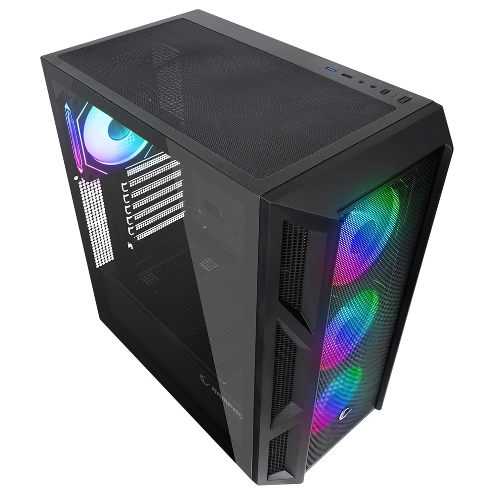 Rampage HUMBLE Mesh 650W 80 Plus Bronze Siyah Temperli Camlı 4x12cm RGB Fan ATX Mid-T Gaming Oyuncu Kasası