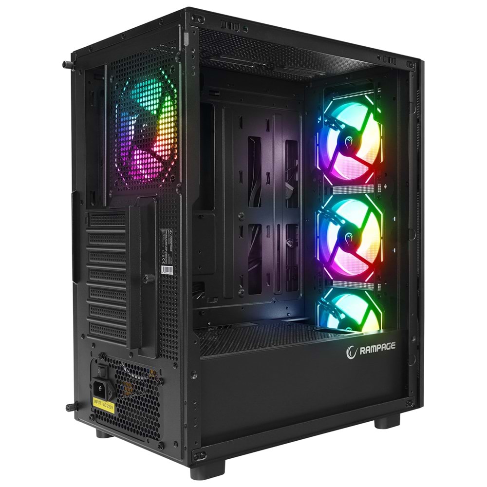 Rampage HUMBLE Mesh 650W 80 Plus Bronze Siyah Temperli Camlı 4x12cm RGB Fan ATX Mid-T Gaming Oyuncu Kasası