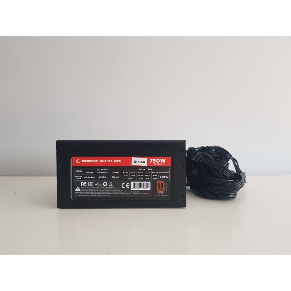 Rampage RMP750-80PB 750W v4 14cm Fan Siyah 80 Plus ( 80+ ) Bronze Sertifikalı Power Supply