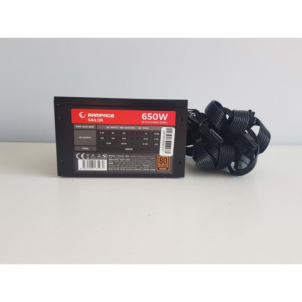 Rampage RMP650 650W 12cm Fan Siyah 80 Plus ( 80+ ) Bronze Sertifikalı Power Supply