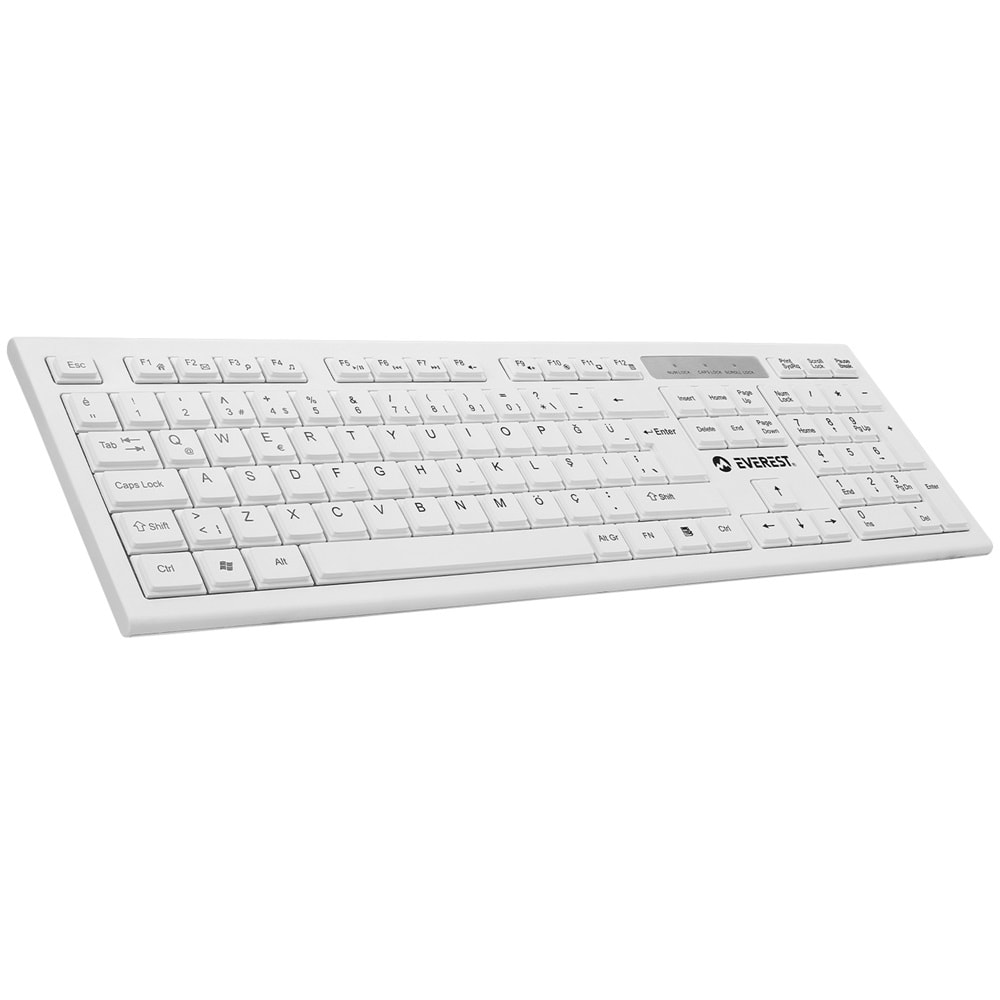 Everest KM-7500 Beyaz Kablosuz Q Multimedia Klavye + Mouse Set
