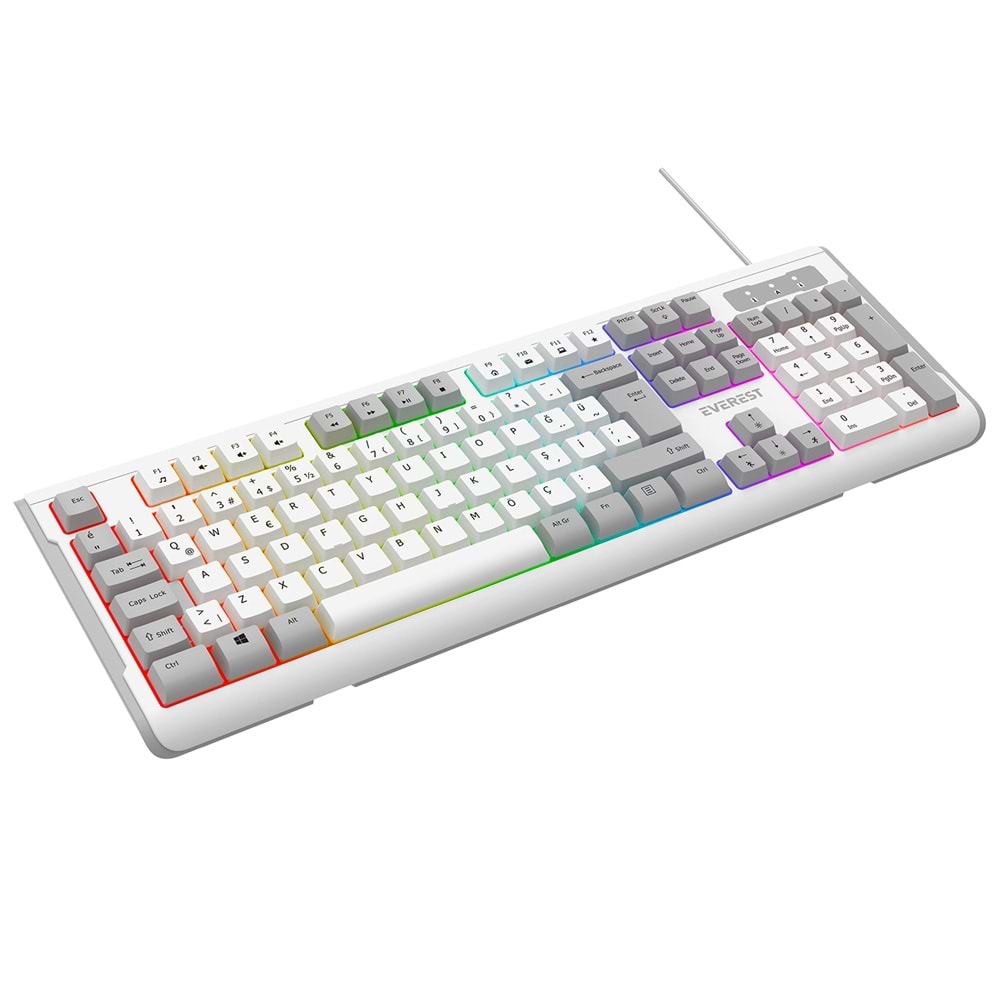 Everest KB-74 Beyaz/Gri USB Rainbow Aydınlatmalı Q Membrane