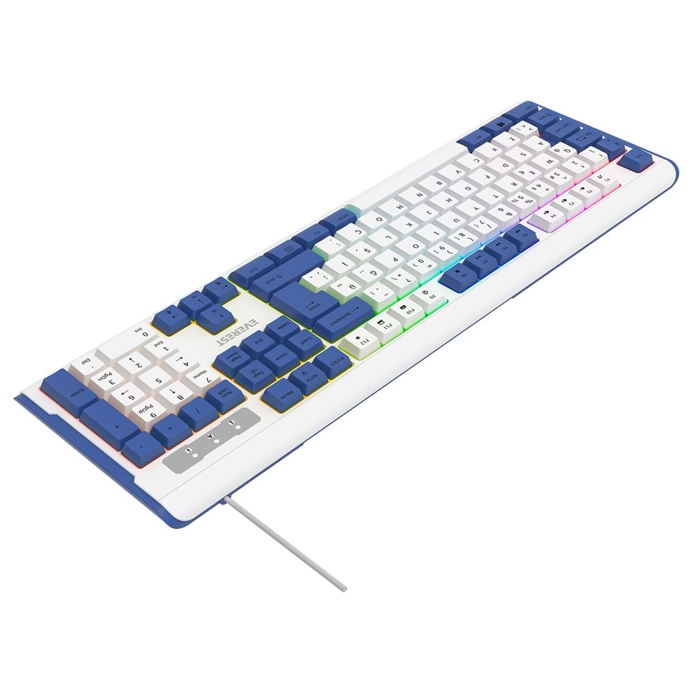Everest KB-74 Beyaz/Mavi USB Rainbow Aydınlatmalı Q Membrane