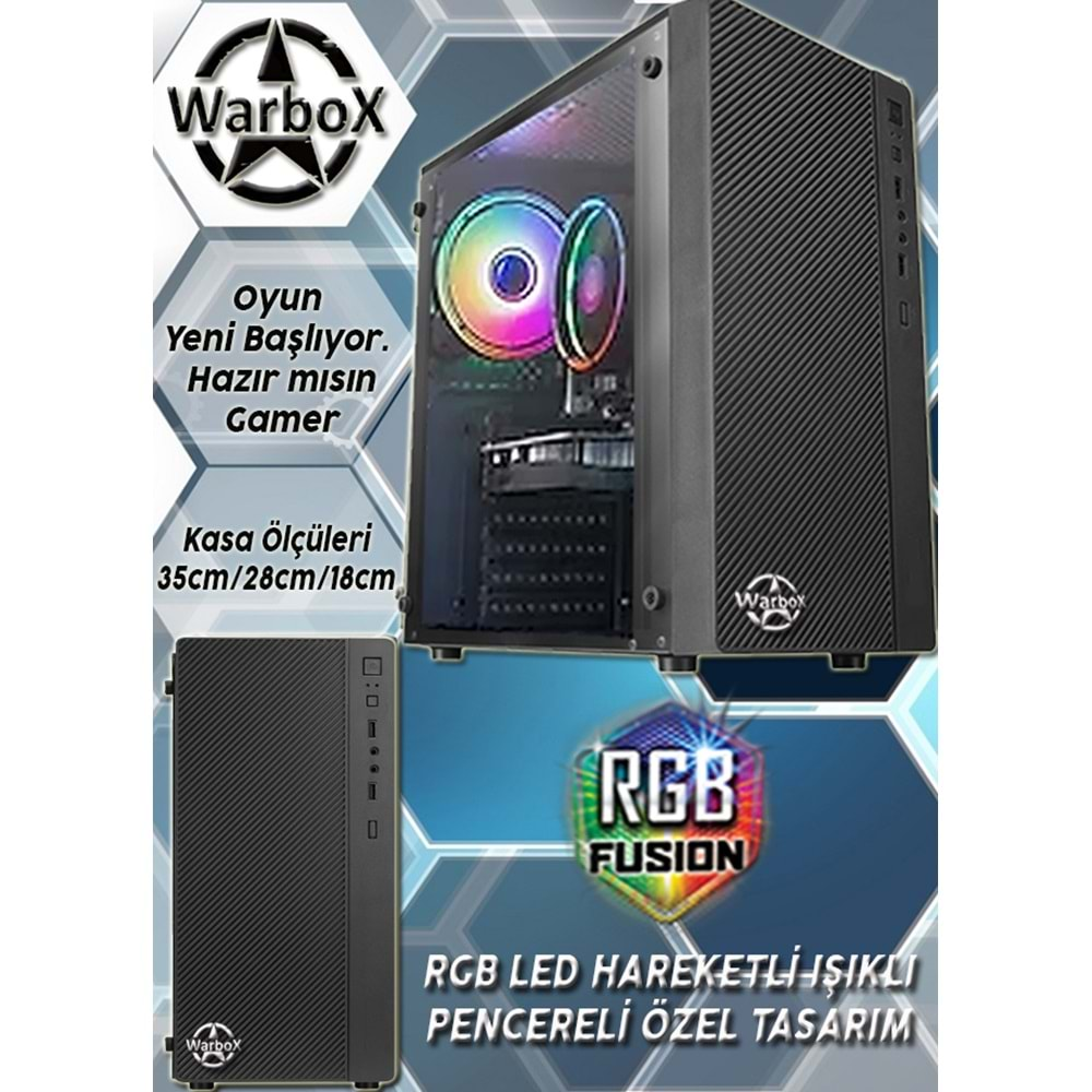 Warbox MX02 İ3 3220 8gb Ram 256gb SSD+250GB HDD R7 240 4gb E.Kartı 19.5 HD Monitör Oyuncu Bilgisayarı